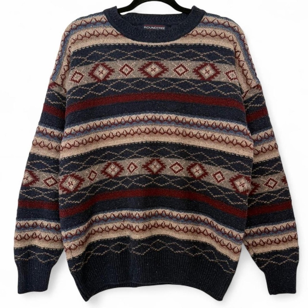 Vintage Y2K Roundtree & York colorful striped chunky knit silk sweater size M